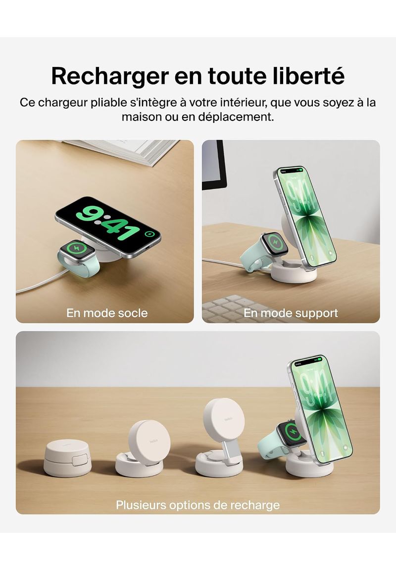Chargeur Belkin UltraCharge Pro 2-en-1 beige clair