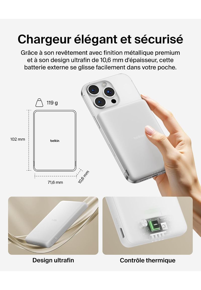 Batterie externe magnétique Belkin BoostCharge 5K blanche