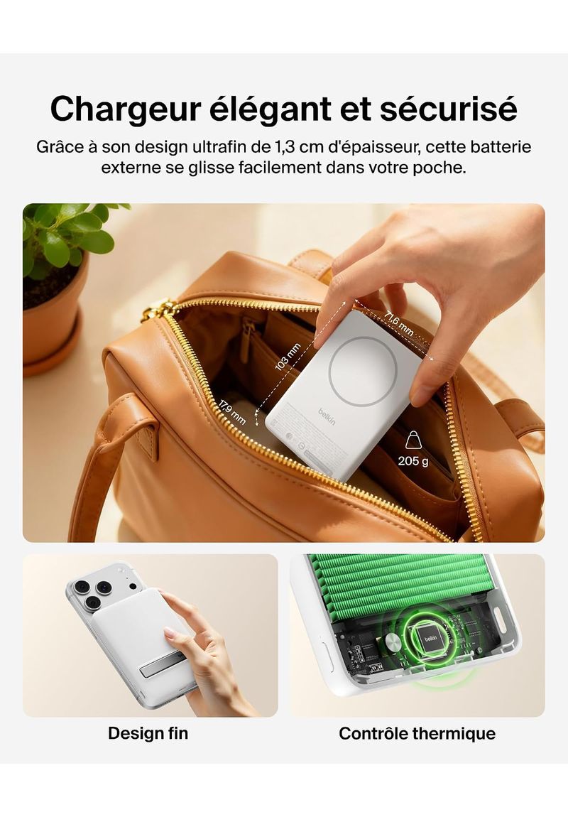 Batterie externe Belkin BoostCharge Magnétique 10K Qi2 blanche