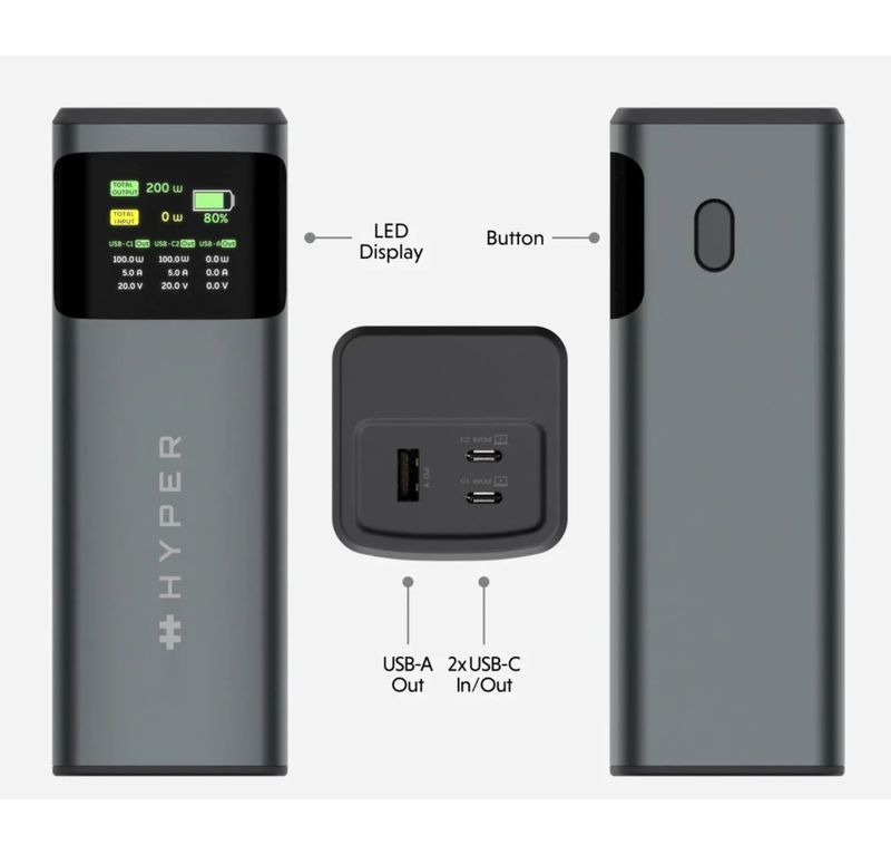 Connectique de la batterie externe Hyper HyperJuice 200W