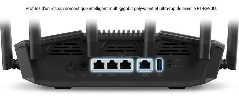 Ports du routeur ASUS RT-BE90U Wi-Fi 7 tri-bande