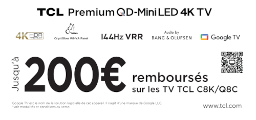 Jusqu'à 200€ remboursés sur une sélection de TV TCL