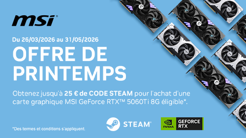 Jusqu'à 25€ de codes Steam avec MSI