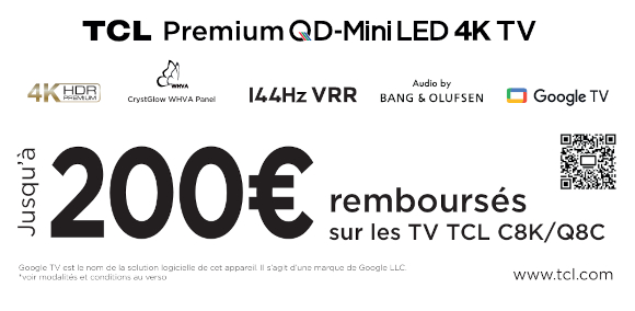 Jusqu'à 200€ remboursés sur une sélection de TV TCL
