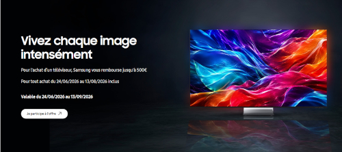 Jusqu'à 500€ remboursés sur une sélection de TV Samsung