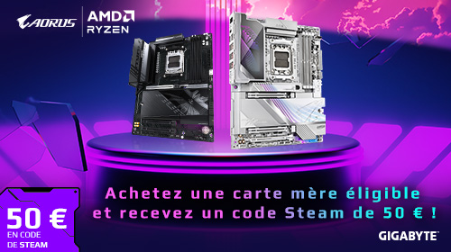 Obtenez 50€ en codes Steam pour l’achat d’une carte mère Gigabyte éligible