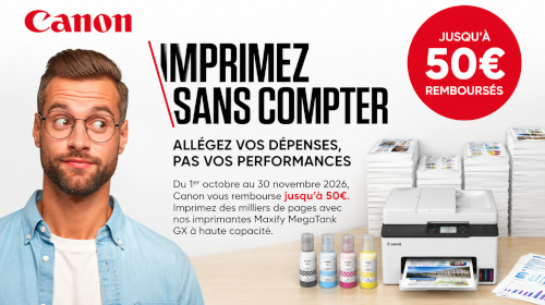 Jusqu'à 50€ remboursés avec Canon