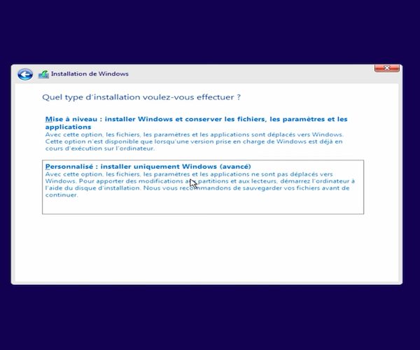 Choisir les options d'installation