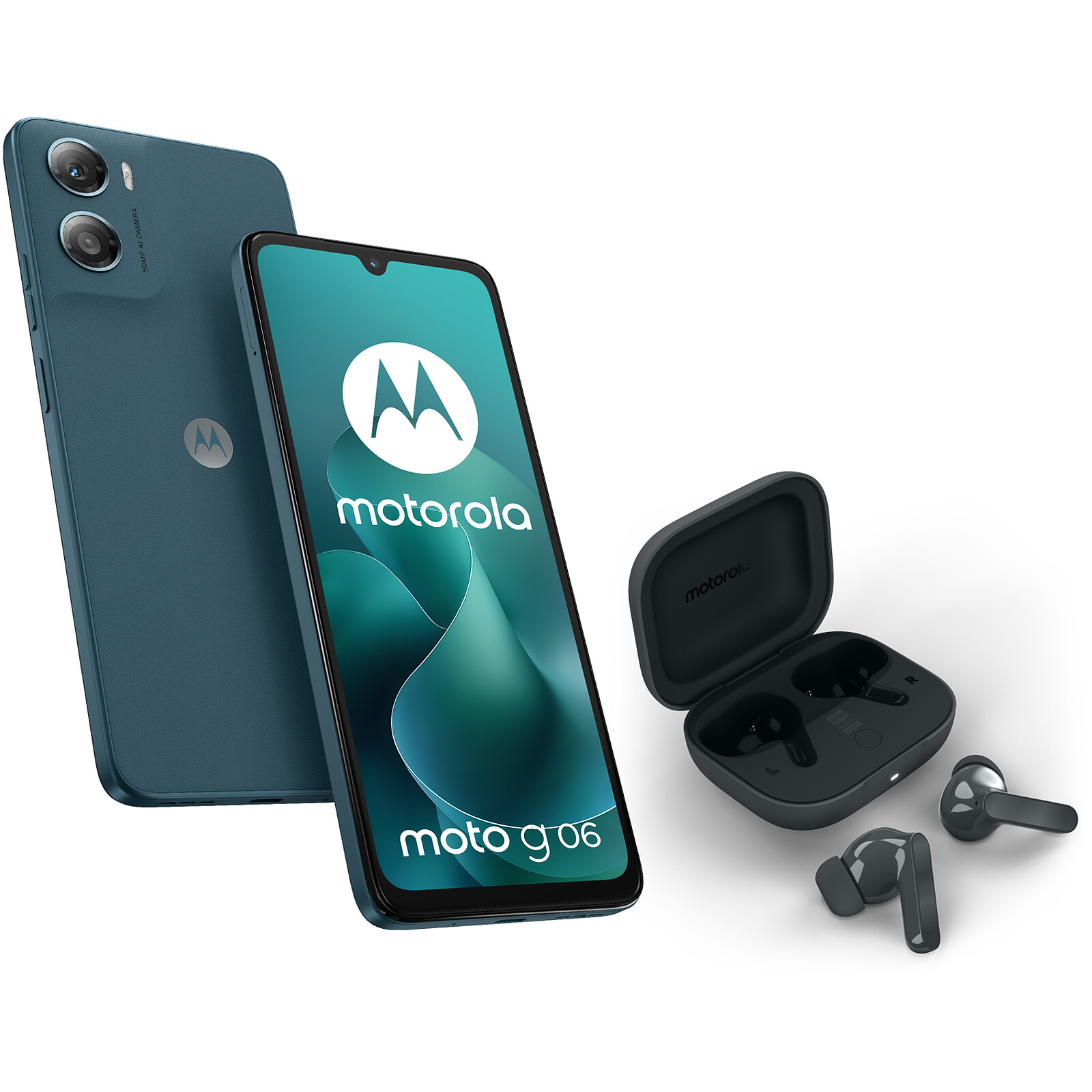 MOTOROLA Pack G06 4 /128 Go Tapestry bleu + buds Bass Dark shadow
