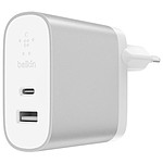 Belkin Chargeur secteur 2 ports Boost Charge (gris) - USB-C / USB-A - 27W + 12W