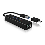 ICY BOX Hub USB 3.0 Type-A et Type-C et LAN Gigabit - 3 ports
