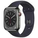 Apple Watch Series 8 GPS + Cellular - Acier Inoxydable Minuit - Sport Band - 45 mm