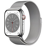 Apple Watch Series 8 GPS + Cellular - Acier Inoxydable Argent - Bracelet Milanais 45 mm