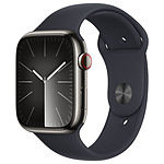 Apple Watch Series 9 GPS + Cellular - Acier Inoxydable Graphite - Bracelet Sport Band Minuit - 45 mm - Taille S/M