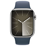 Montre connectée Apple Watch Series 9 GPS + Cellular - Acier Inoxydable Argent - Bracelet Sport Band Bleu - 45 mm - Taille S/M - Autre vue