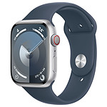 Montre connectée Apple Watch Series 9 GPS + Cellular - Aluminium Argent - Bracelet Sport Band Bleu - 45 mm - Taille M/L - Autre vue