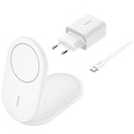 Chargeur Belkin BoostCharge Socle de Recharge Aimanté et Pliable Qi2 15W - Blanc + Chargeur secteur - Autre vue