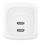 Chargeur Belkin BoostCharge Pro Chargeur secteur GaN deux ports USB-C (67 W) avec câble USB-C - Blanc - Autre vue