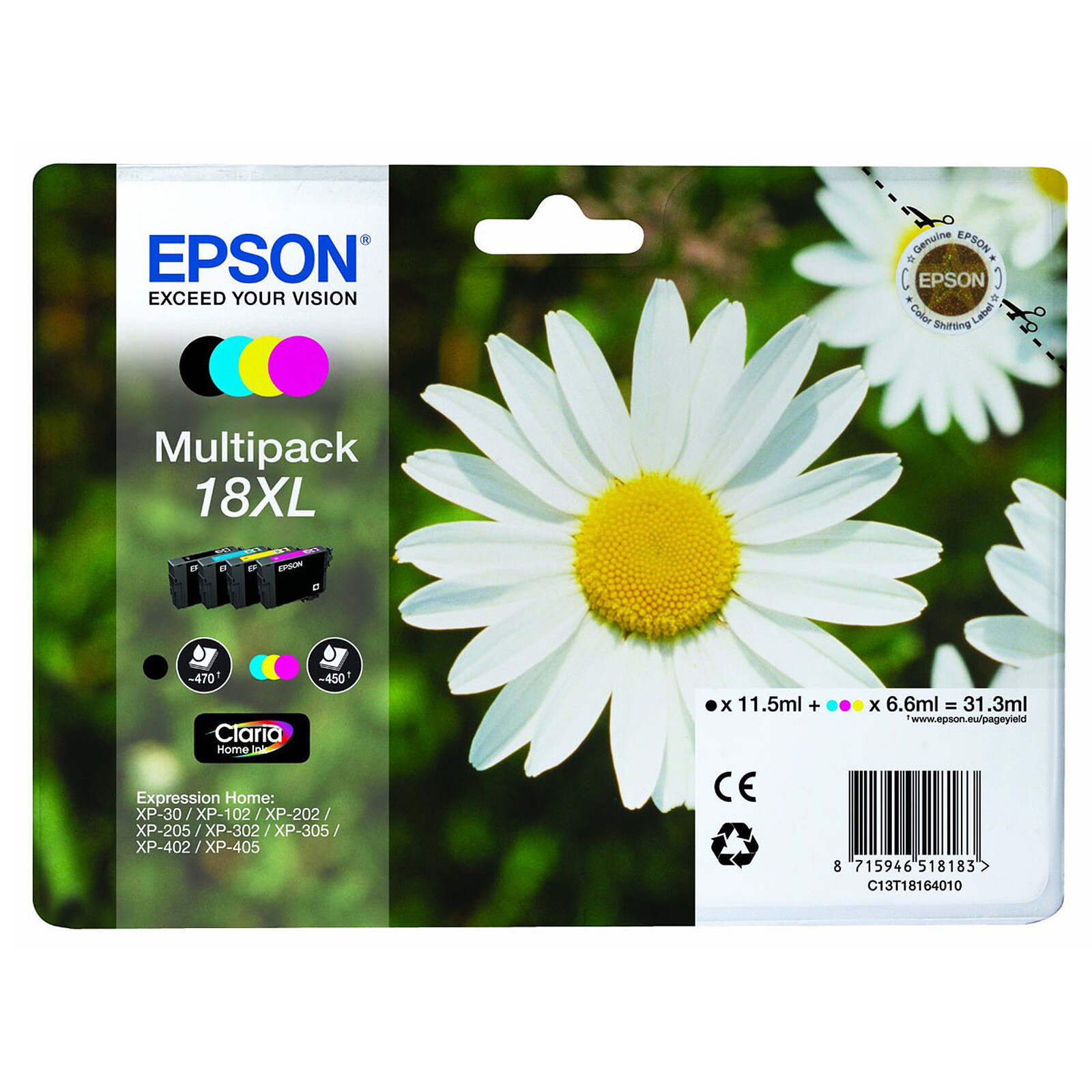 Cartouche d'encre Epson T1816 XL Multipack C/M/J/N - C13T18164010 - Autre vue