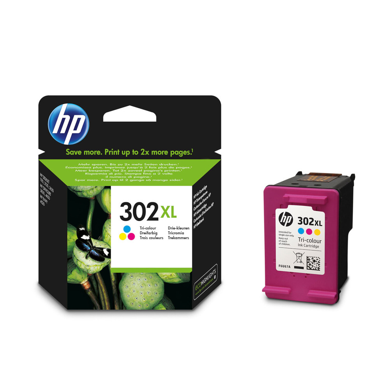 Cartouche d'encre HP Cartouche d'encre n°302XL (F6U67AE) - 3 couleurs - Autre vue