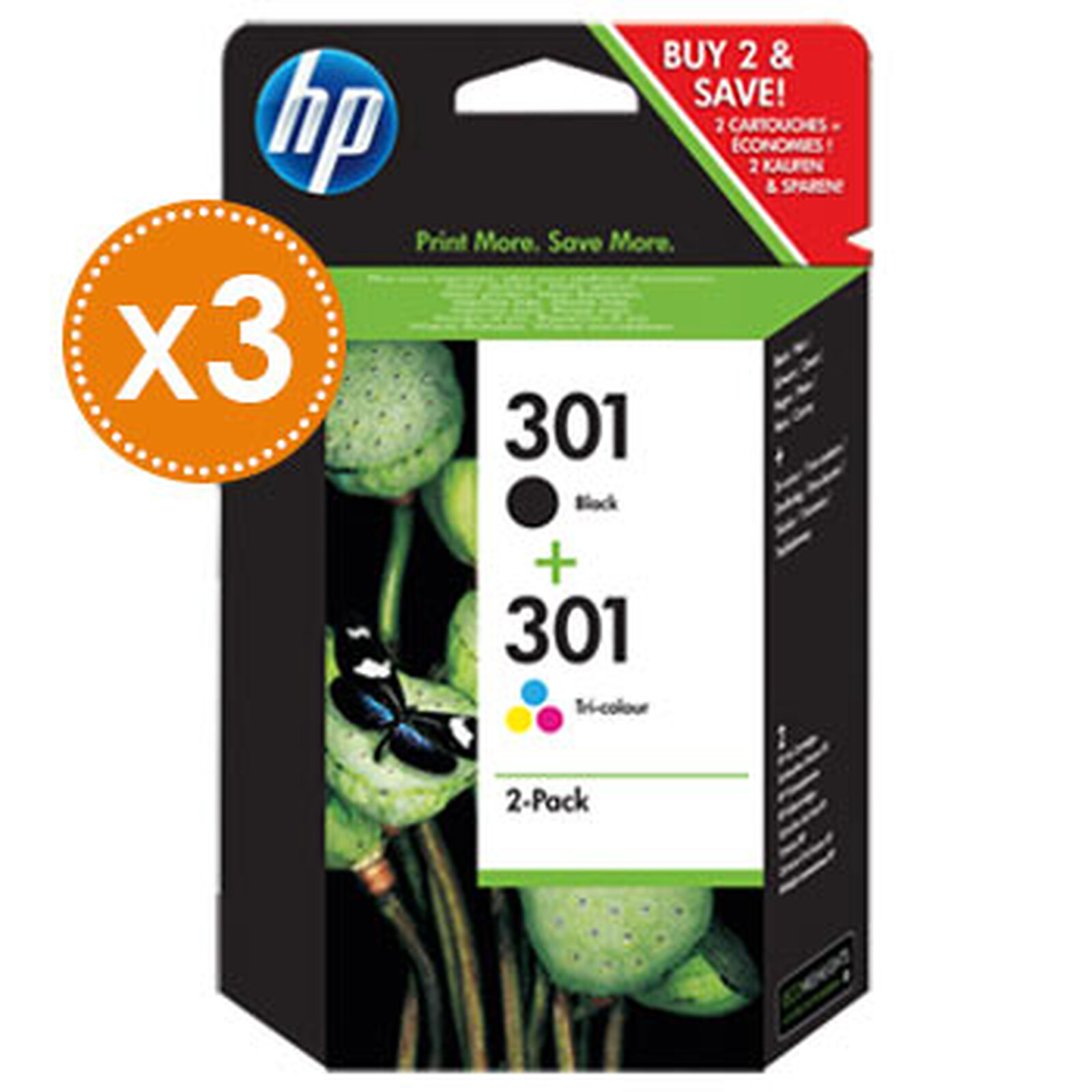 Cartouche d'encre HP 3x Combo Pack n°301 (J3M81AE) - Cartouche d'encre - Autre vue