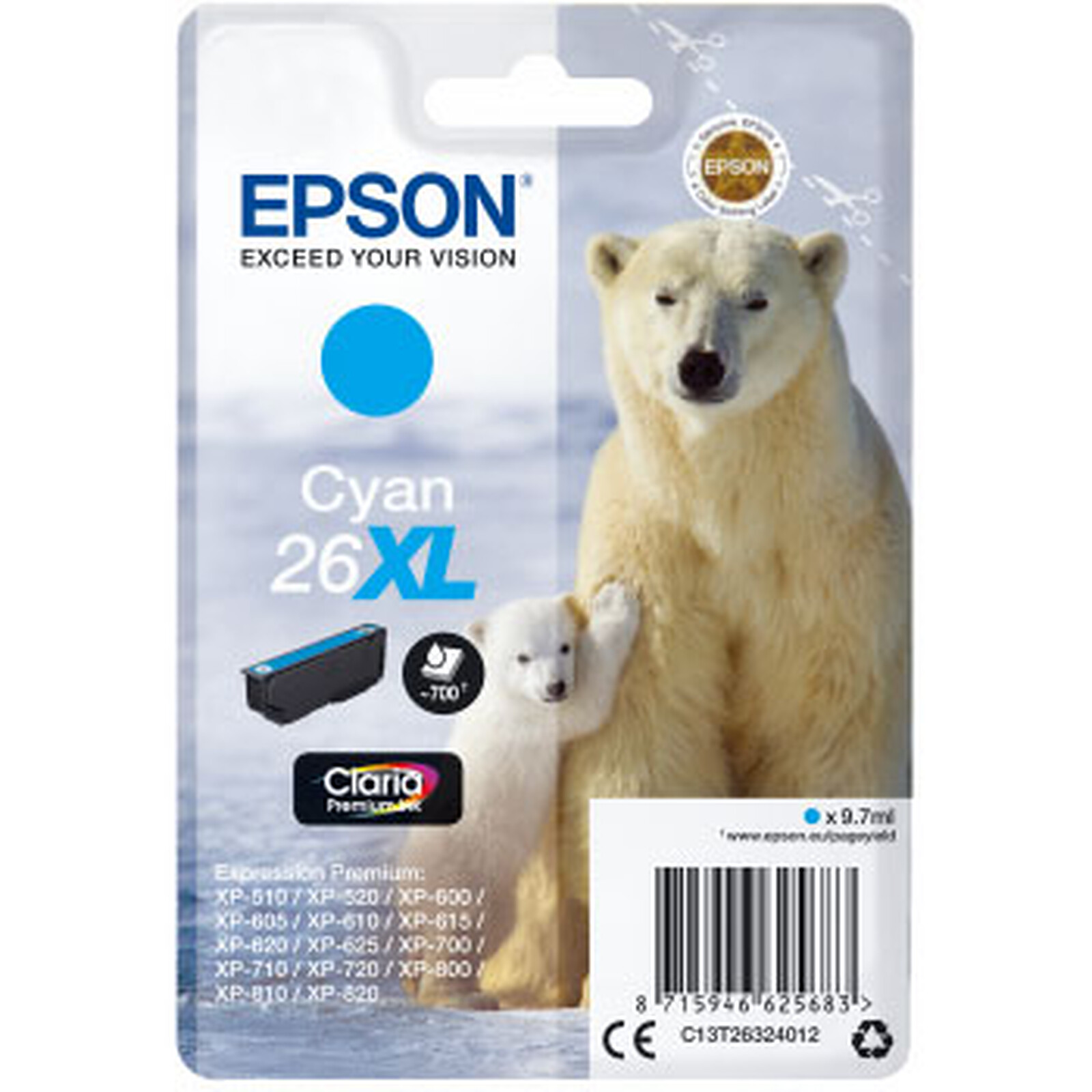 Cartouche d'encre Epson Cyan 26XL - Autre vue