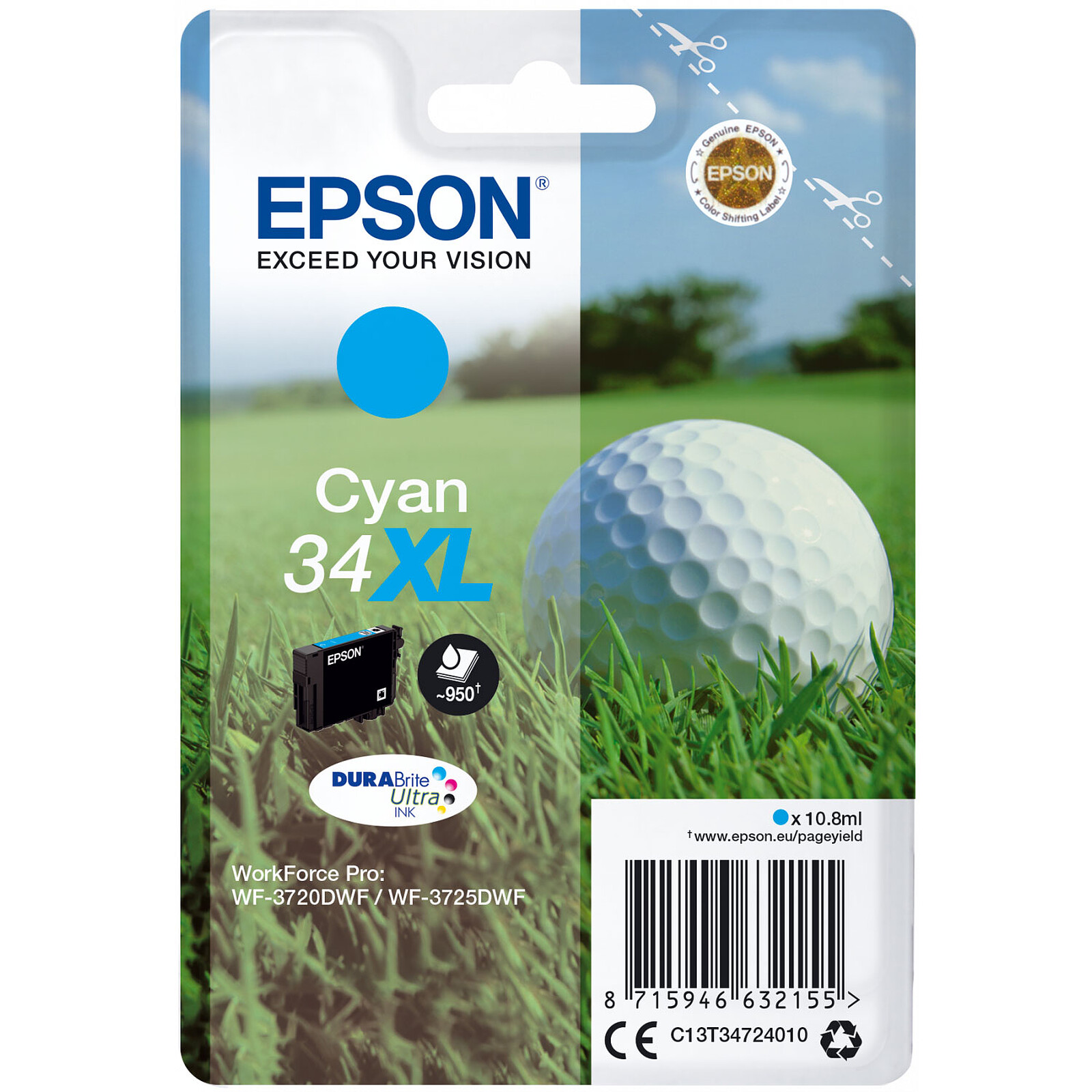 Cartouche d'encre Epson Cyan 34XL - Autre vue