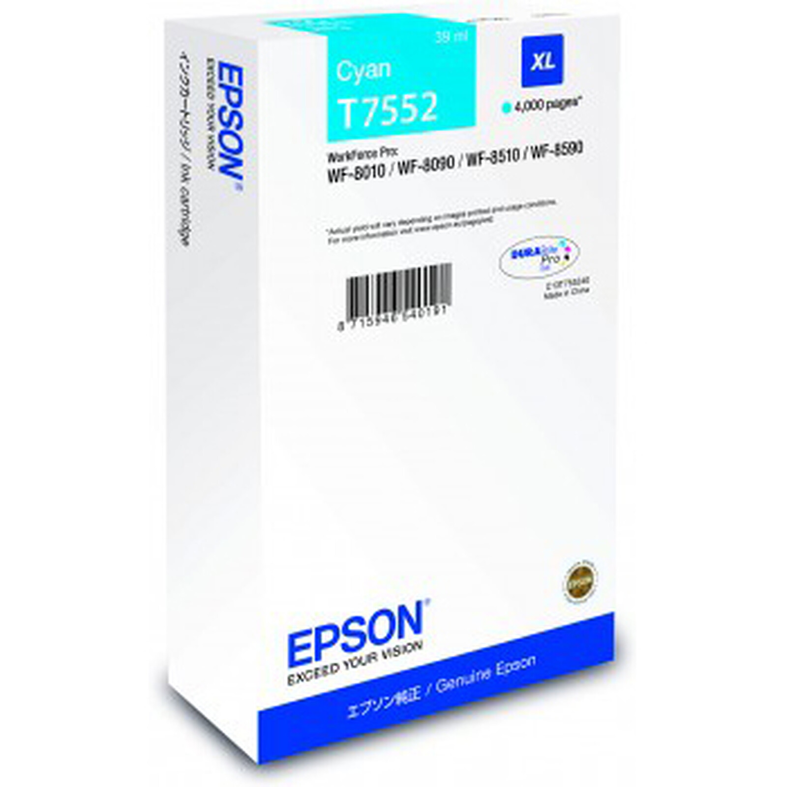 Cartouche d'encre Epson Cyan T7552 XL - Autre vue