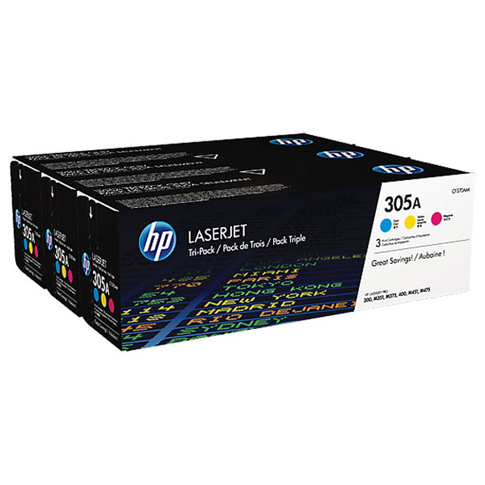 Toner HP 305A (CF370AM) - Cyan/Magenta/Jaune - Autre vue