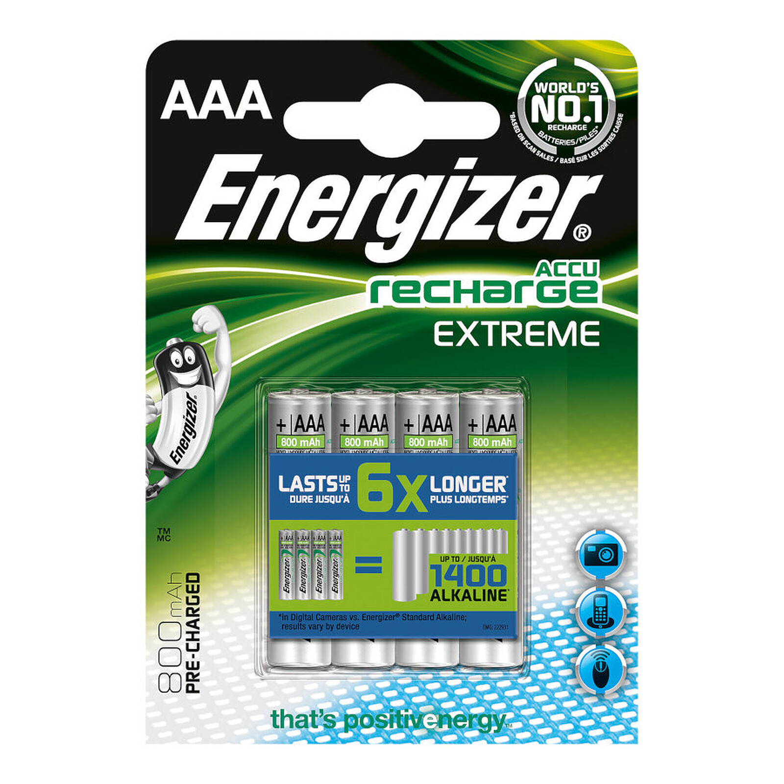 Pile et chargeur Energizer Accu Recharge Extreme AAA 800 mAh (par 4) - Autre vue