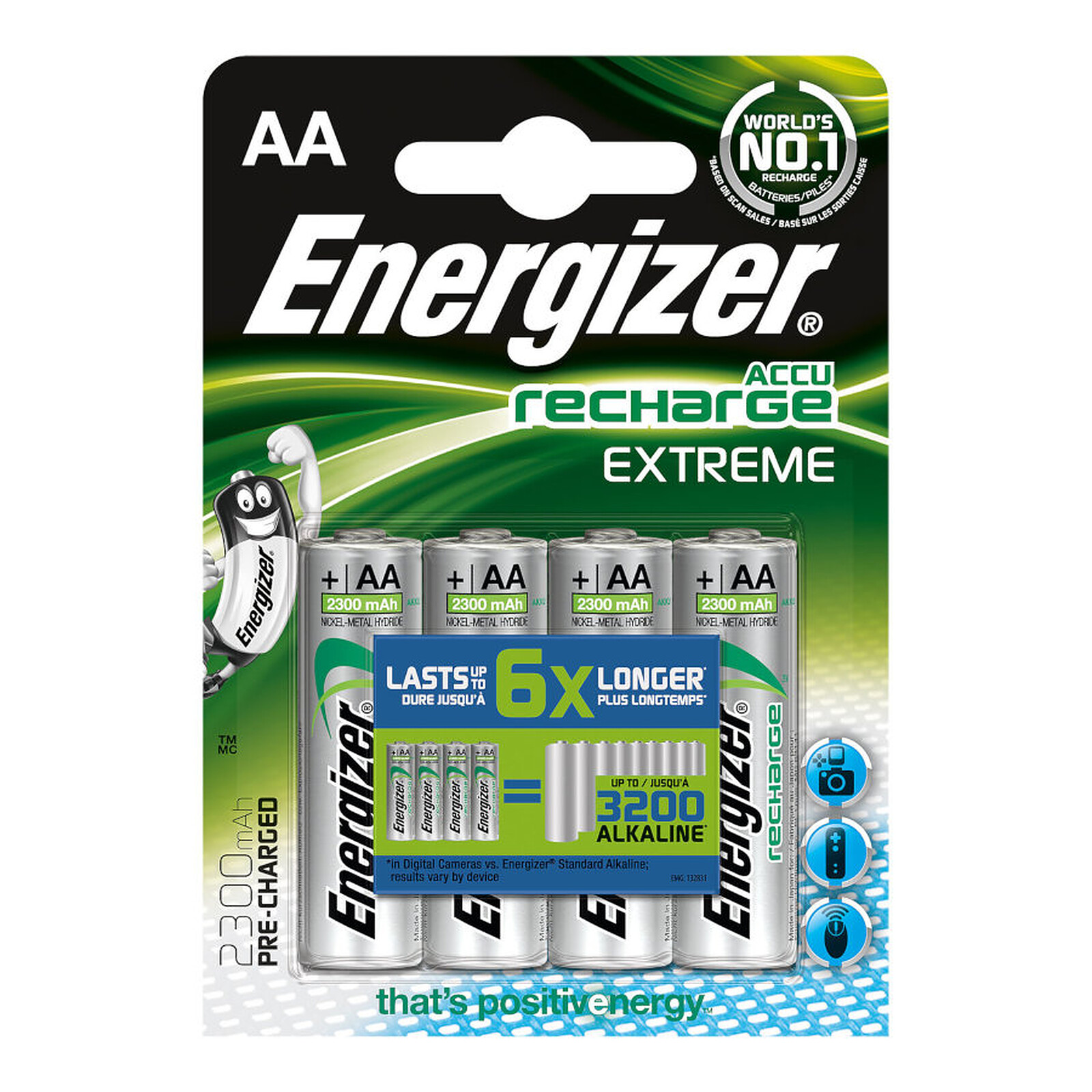 Pile et chargeur Energizer Accu Recharge Extreme AA 2300 mAh (par 4) - Autre vue