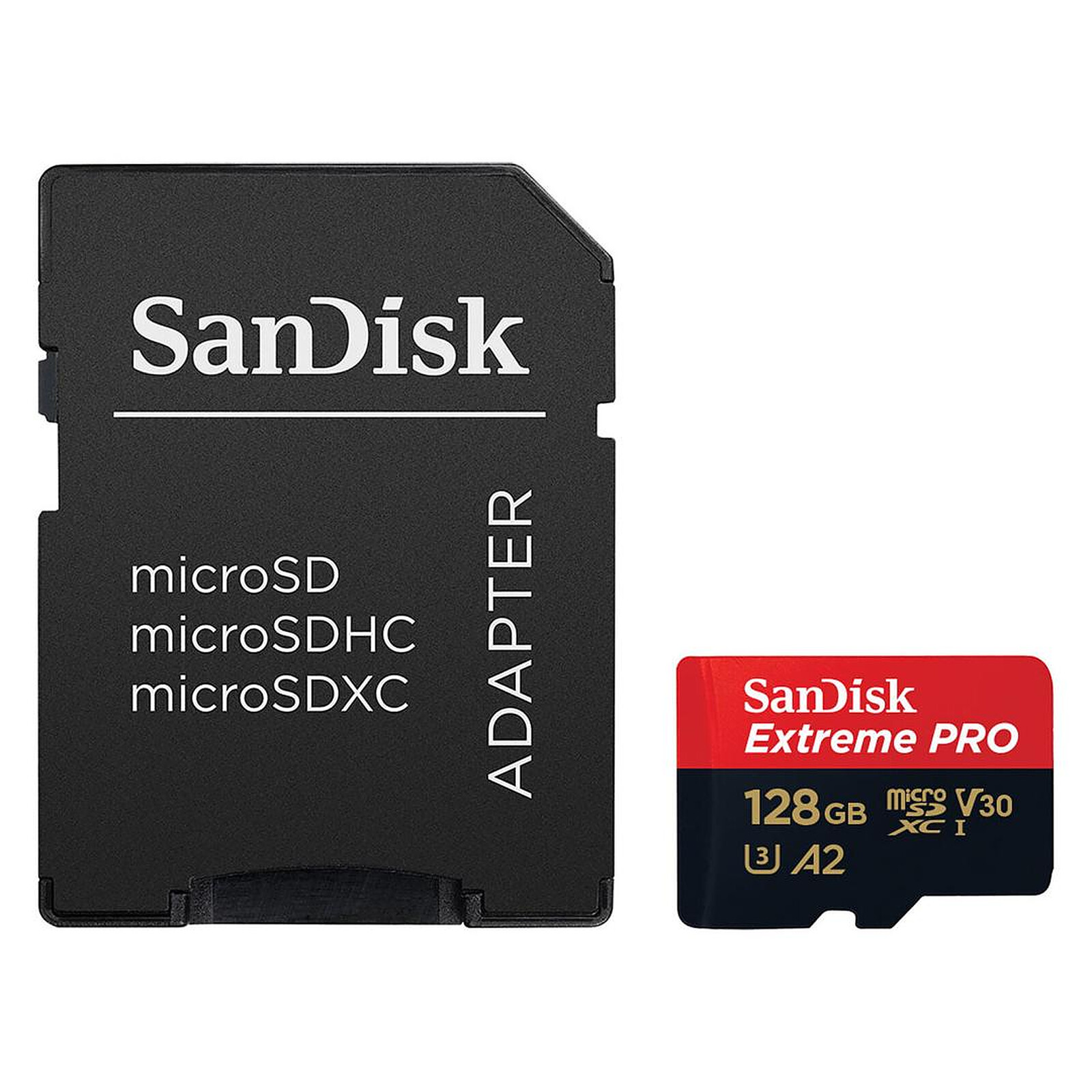 Carte micro SD SanDisk Extreme PRO microSDXC UHS-I U3  128 Go + Adaptateur SD - Autre vue