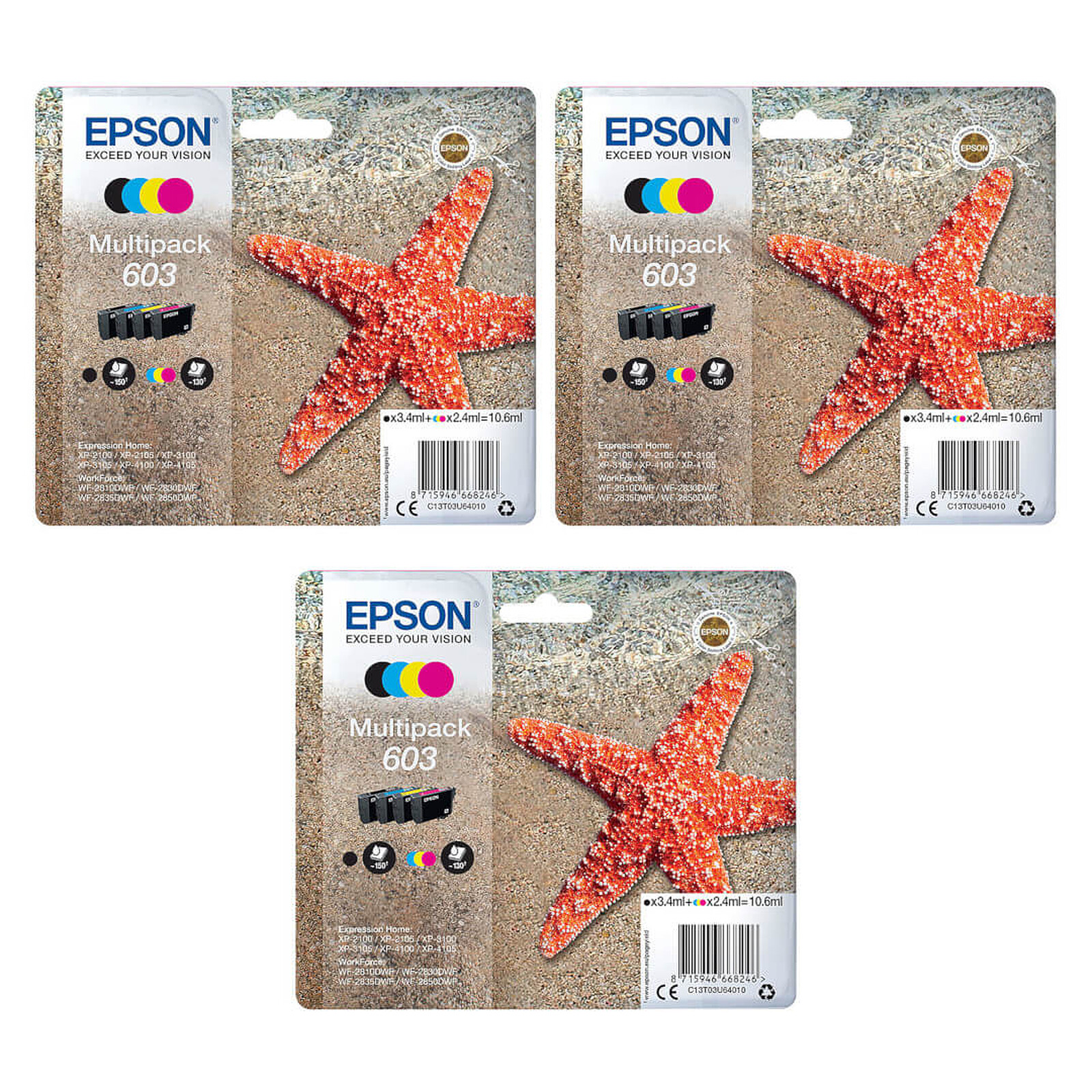 Cartouche d'encre Epson Etoile de mer 603, 4 couleurs x3 - Autre vue