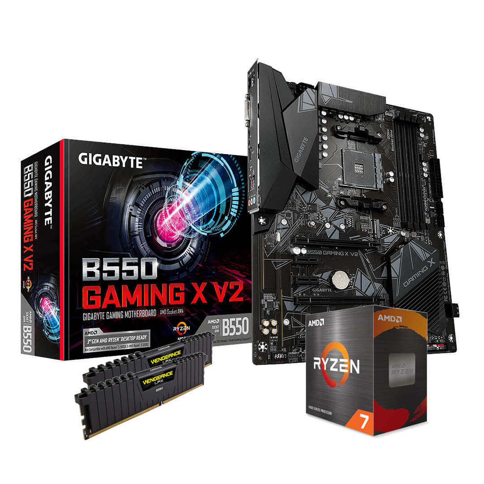Kit upgrade PC AMD Ryzen 7 5800X + Gigabyte B550 + RAM 32 Go 3200 MHz - Autre vue