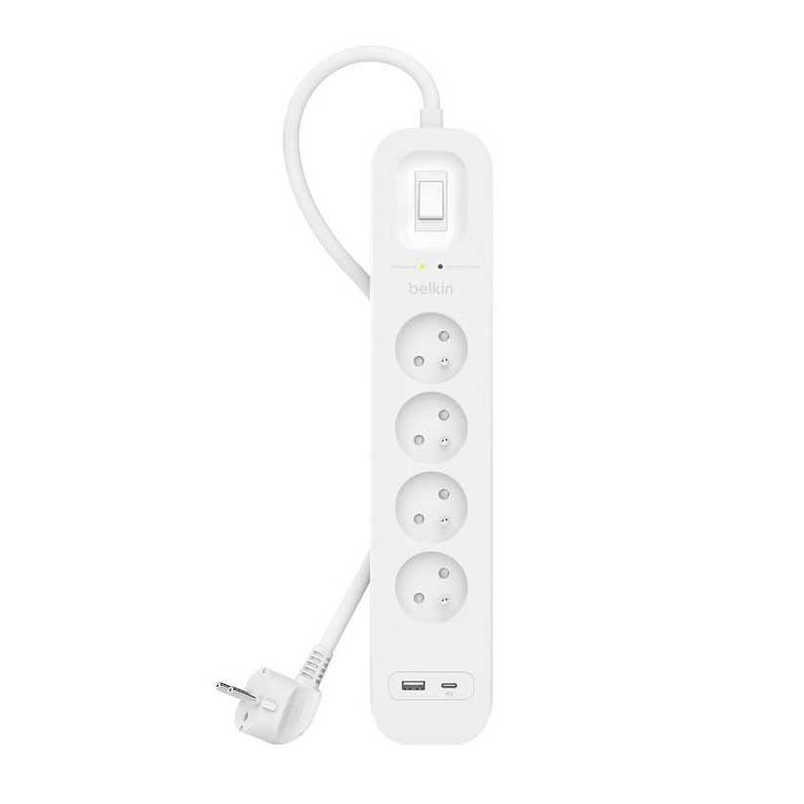 Multiprise Belkin multiprise parafoudre - 4 prises - 1 port USB-C + 1 port USB-A - Autre vue