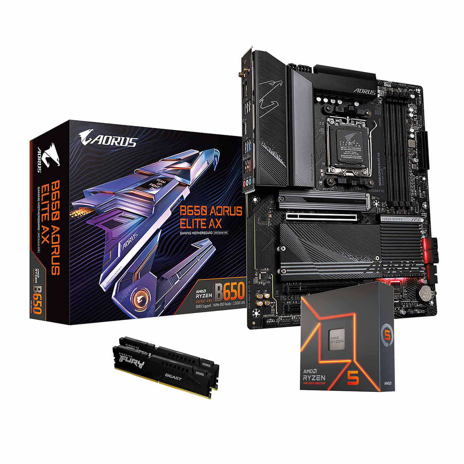 Kit upgrade PC AMD Ryzen 5 7600X - Aorus B650 - RAM 32 Go DDR5 - Autre vue