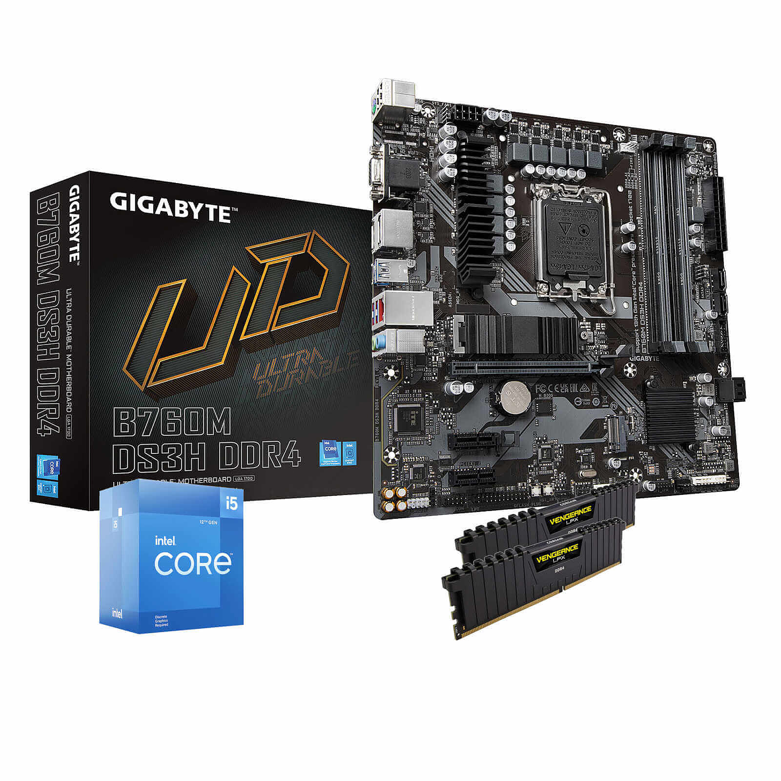 Kit upgrade PC Intel Core i5-12400F + Gigabyte B760 + RAM 16Go DDR4 - Autre vue