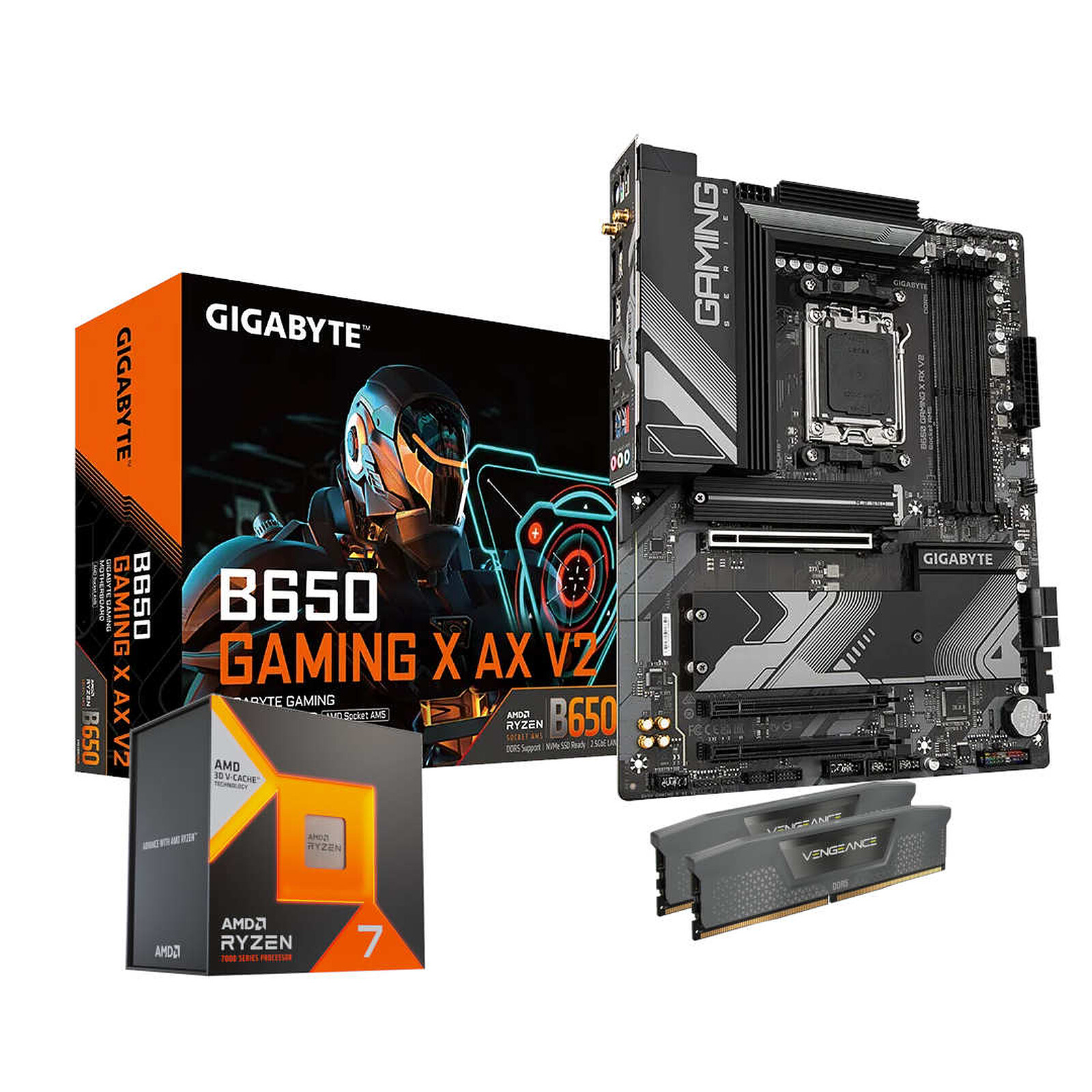 Kit upgrade PC AMD Ryzen 7 7800X3D + Gigabyte B650 + RAM 32 Go DDR5 - Autre vue