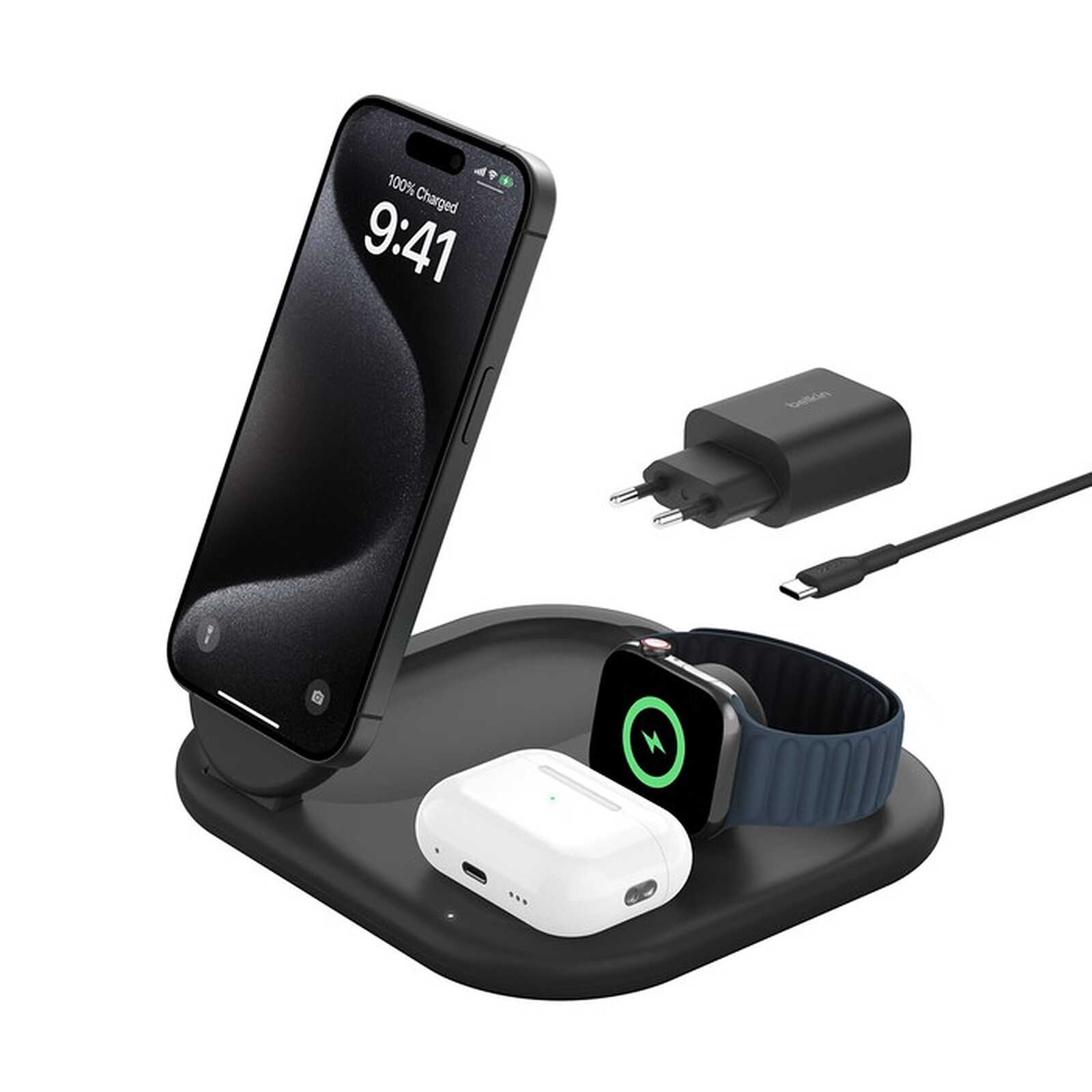Chargeur Belkin BoostCharge Magnetic Stand 2-in-1 Qi2 15W Noir - Autre vue