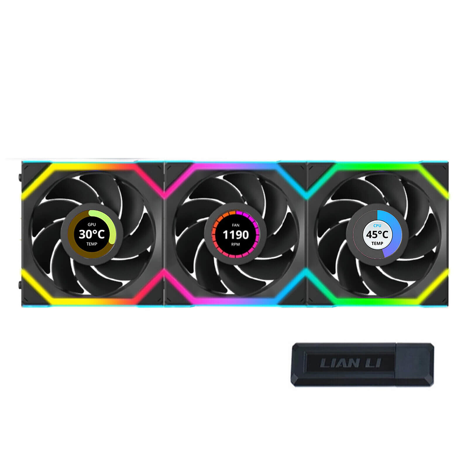 Ventilateur Boîtier Lian Li Uni Fan SL Wireless LCD 120 - Noir - Pack de 3 + contrôleur - Autre vue