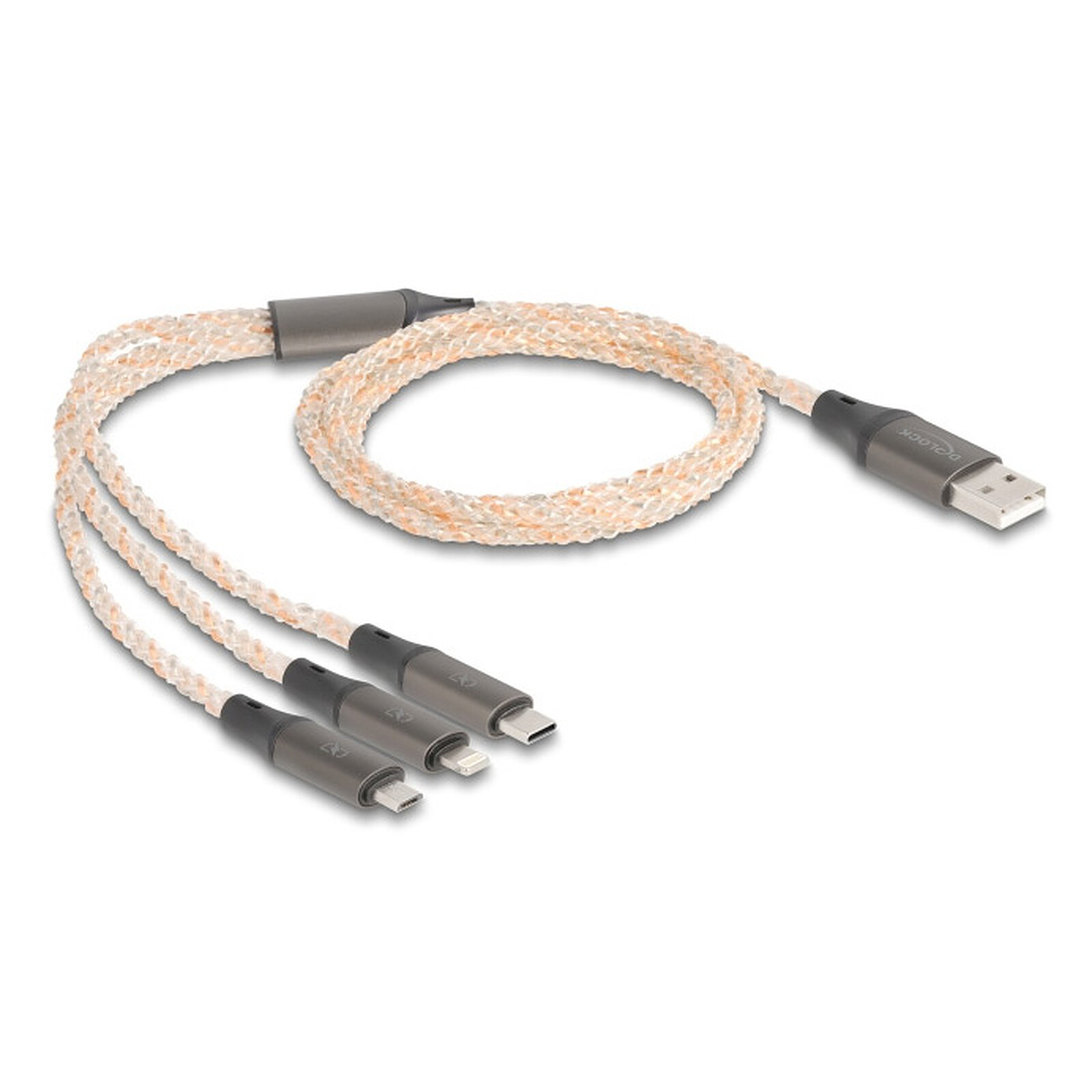 Adaptateur USB DeLock USB-A RGB vers USB-C/microUSB/Lightning 2.0 - 1.2 m - Autre vue