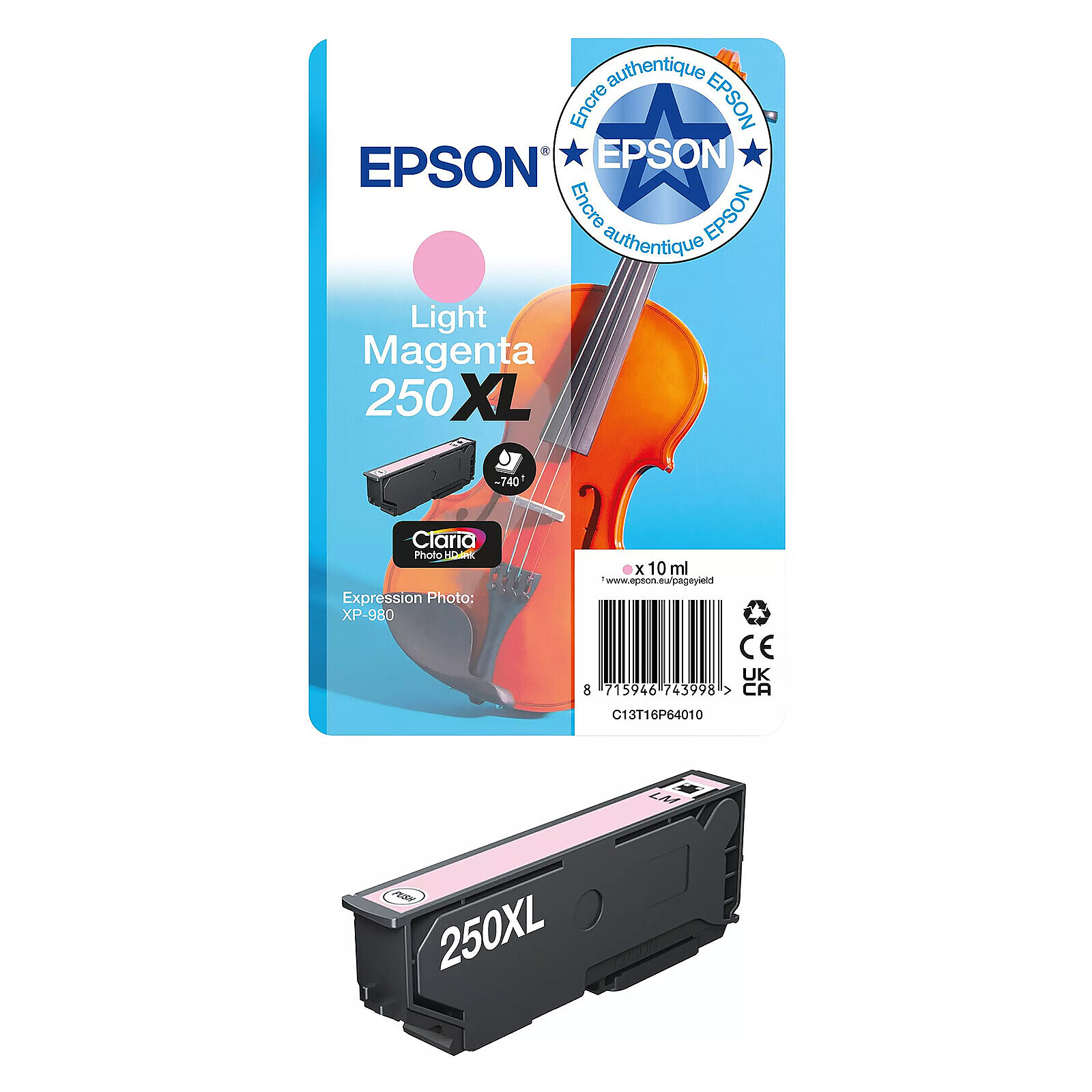 Cartouche d'encre Epson Singlepack Violon 250XL Magenta clair - Autre vue
