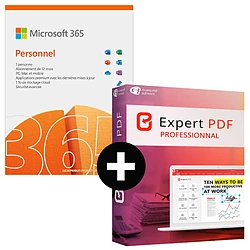 Microsoft 365 Personnel 1 utilisateur 1 an + Expert PDF 15 Pro 1 PC à vie- A télécharger
