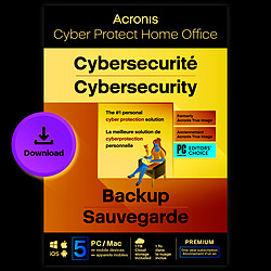 Acronis Cyber Protect Home Office Premium 2023 - 1 To - Licence 1 an - 5 PC/Mac + nombre illimité de terminaux  mobiles - A télécharger