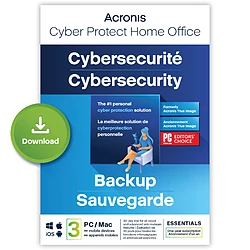 Acronis Cyber Protect Home Office Essentials 2023 - Licence 1 an - 3 PC/Mac + nombre illimité de terminaux  mobiles - A télécharger