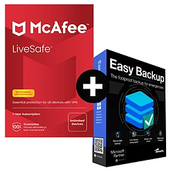 McAfee LiveSafe + Easy Backup - Licence 1 an - 1 PC - A télécharger