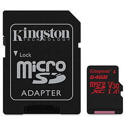 Kingston microSDXC 64 Go Canvas React (100Mo/s) + adapt. SD