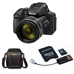 Nikon Coolpix P900 Noir + Carte microSDHC 32 GO Kingston + adaptateur SD et USB + Lowepro Adventura SH 100 II