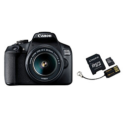 Canon EOS 2000D + 18-55mm IS Noir + Carte microSD Kingston 16 GO avec adaptateur et USB