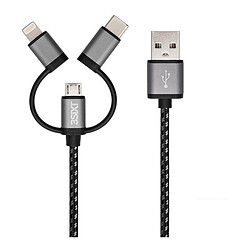 Câble USB vers Micro-USB, USB-C, Lightning - 1 m